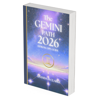 Book titled 'The Gemini Path 2026 Horoscope Guide' by Amanda M. Clarke with a celestial design on the cover.