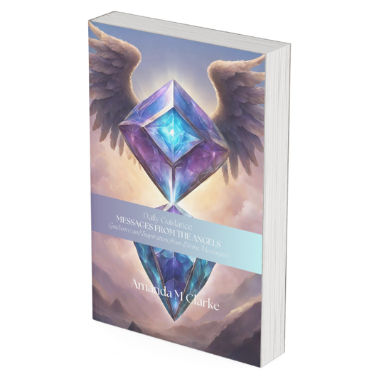Book titled 'Messages from the Angels' with a diamond and angel wings design on the cover.