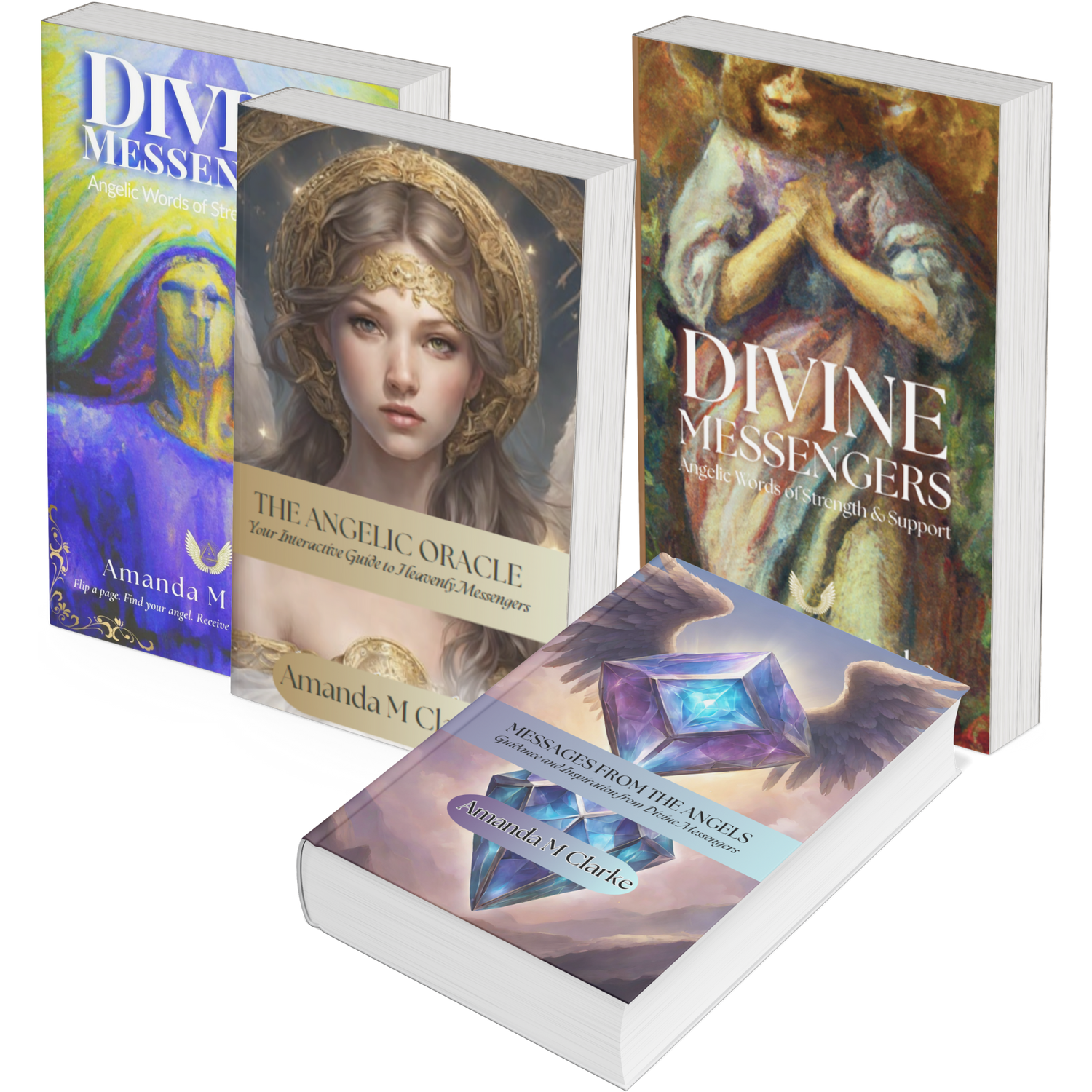 Four books titled 'Divine Messengers' by Amanda M. LaRue on a white background