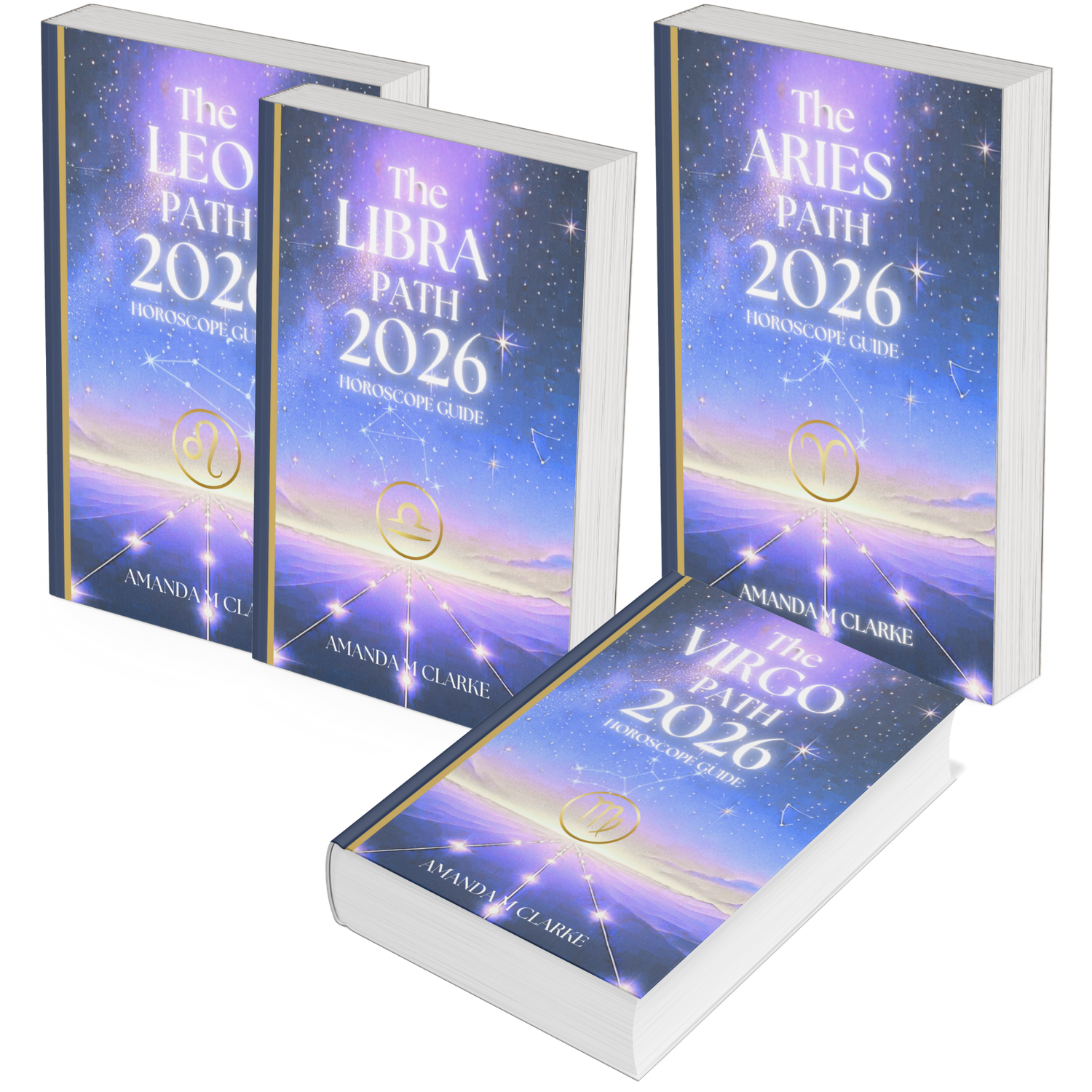 Horoscope guide books for 2026 by Amanda Clarke on a white background